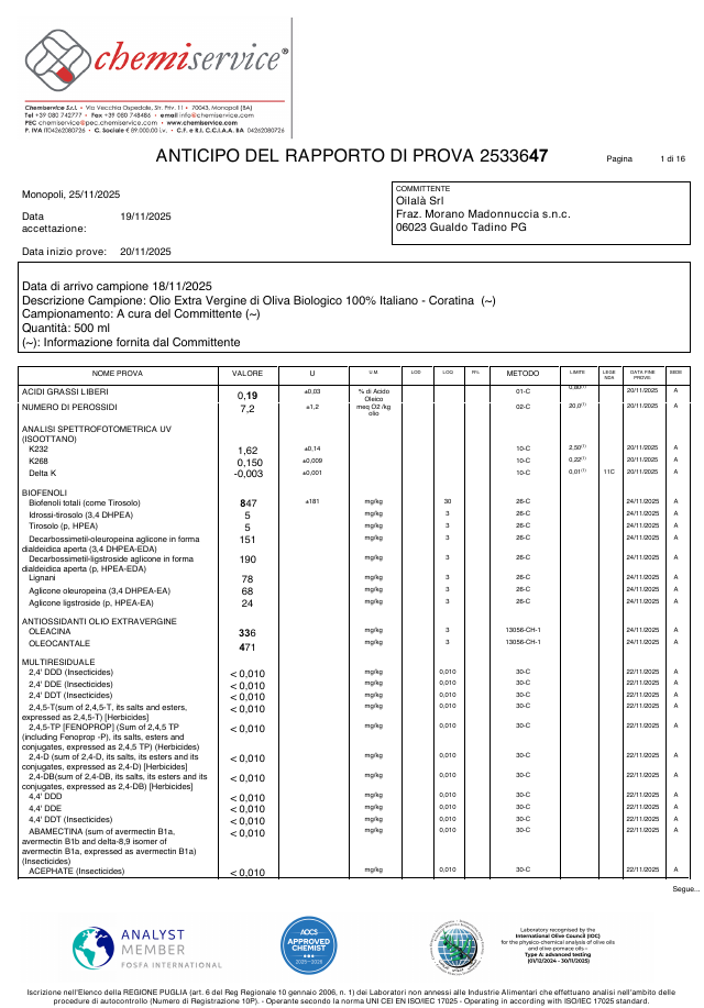 First page of Chemiservice S.r.l. report 2533647