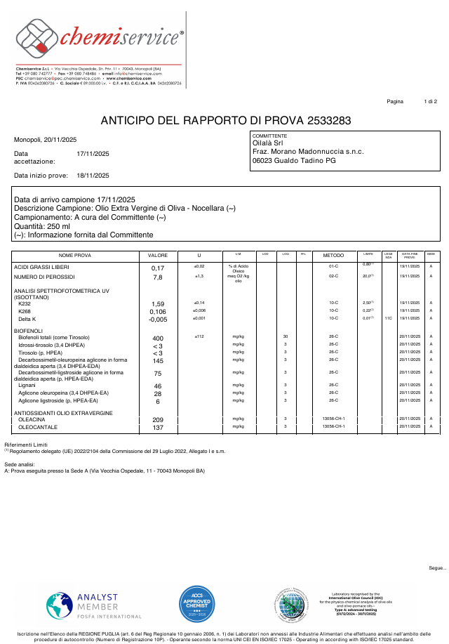 First page of Chemiservice S.r.l. report 2533283